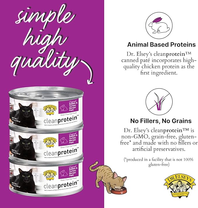 Dr. Elsey's cleanprotein Original Rabbit & Turkey Recipe Wet Cat Food, (Pack of 24), 5.3oz Cans-PawvioPets