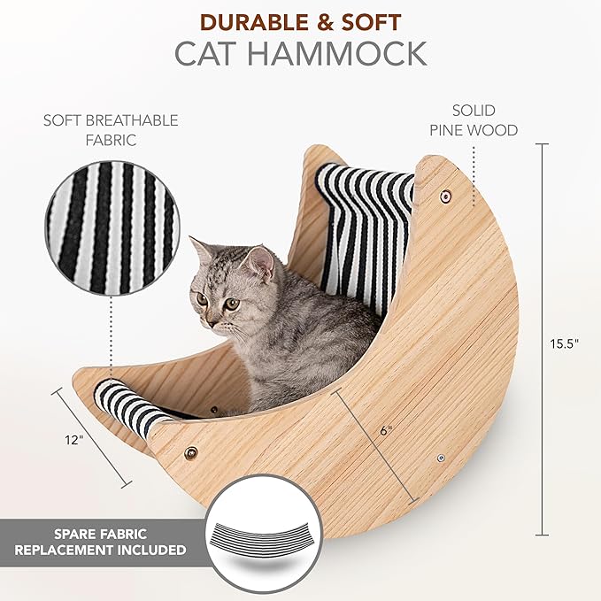3-Piece Cat Wall Furniture Set - Hammock, Hexagon House, Climbing Steps - Wall Mounted Shelves, Perches, and Beds - Modern Design for Large Cats and Kittens & Spare Hammock Fabric Included-PawvioPets