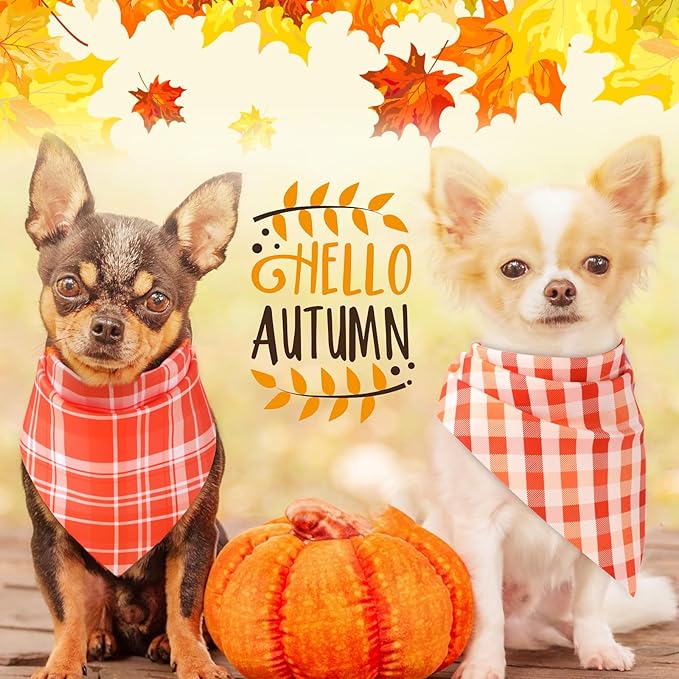 Abbylike 50 Pcs Fall Dog Bandanas Bulk Plaid Bandanas for Dogs Autumn Doggie Triangle Kerchief Scarf Bibs Set for Autumn Small Medium Large Pets Costume Accessories (19.7 x 13.8 x 13.8 Inch)-PawvioPets
