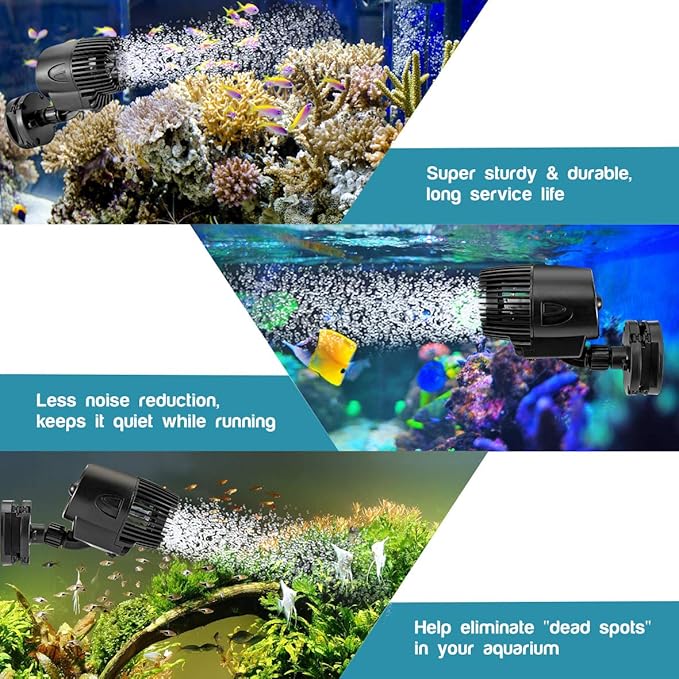 AQQA Wave Maker Pump, 2100GPH Aquarium Circulation Pump 360 Degree Rotatable Submersible Powerhead Pump with Magnet Suction Base for Marine and Freshwater Aquariums (15W)-PawvioPets