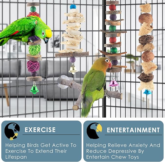 Bissap Bird Chew Toys, 5 Packs Parakeet Natural Wood Toys Parrot Hanging Cage Toy Bird Perch Stand for Small Bird Conure Cockatiel Parrotlet Lovebird Budgie-PawvioPets