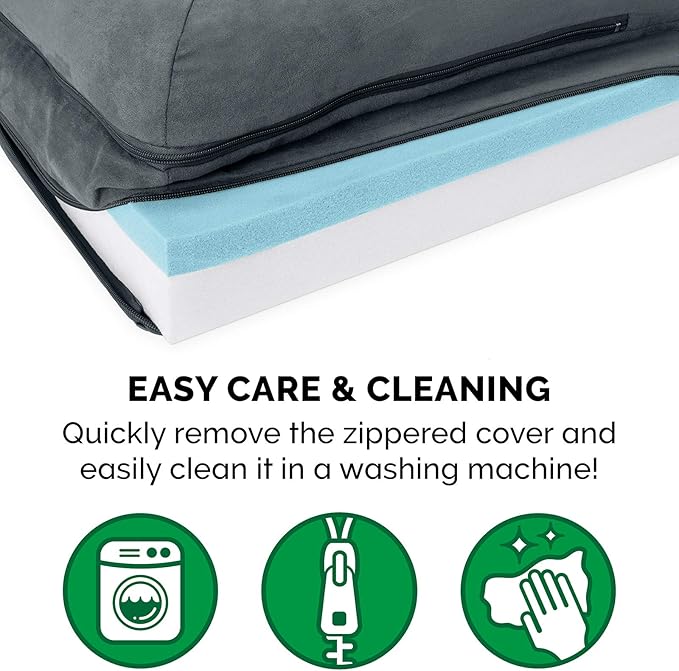 Furhaven Cooling Gel Dog Bed for Medium/Small Dogs w/ Removable Bolsters & Washable Cover, For Dogs Up to 35 lbs - Two-Tone Plush Faux Fur & Suede L Shaped Chaise - Stone Gray, Medium-PawvioPets