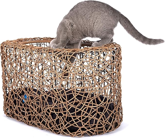 Fun Stackable Cat Condo for Indoor Cats - Interactive Play Faux Rattan Cat House for Indoor Cats Kitty, Pet Friendly Top/Side House Entry, Cat Bed Enclosed-PawvioPets