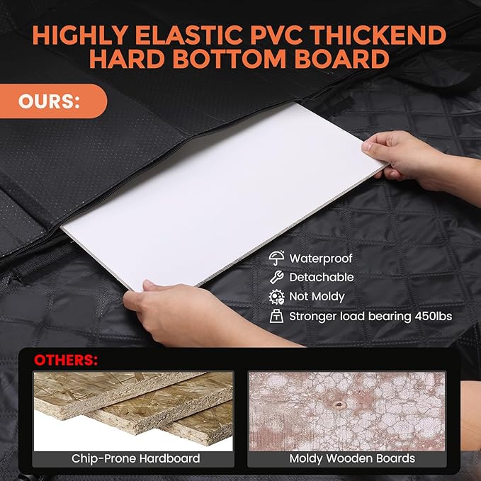 Back Seat Extender for Dogs - Holds 450lbs, Waterproof Dog Car Seat Cover for Back Seat with Hard Bottom for Cars SUVs Truck,Anti-Scratch No Slip Large Space Pet Backseat Protector,Black-PawvioPets