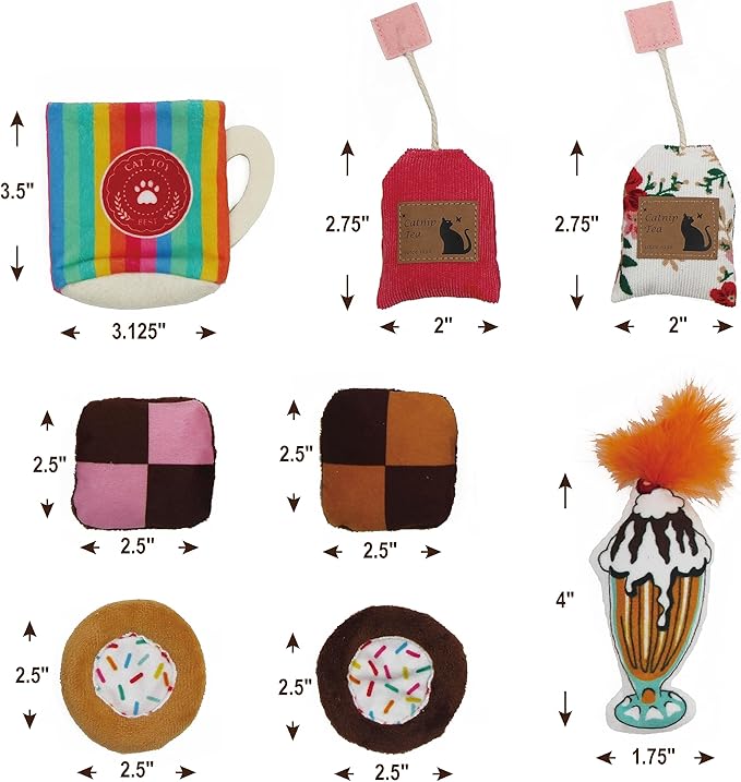 8 Assortments Sweets Value Pack, Natural Interactive Catnip Cat Toys, Toy with Crinkle and Feather, Accessories for Indoor Cat, Kitten Toys-PawvioPets