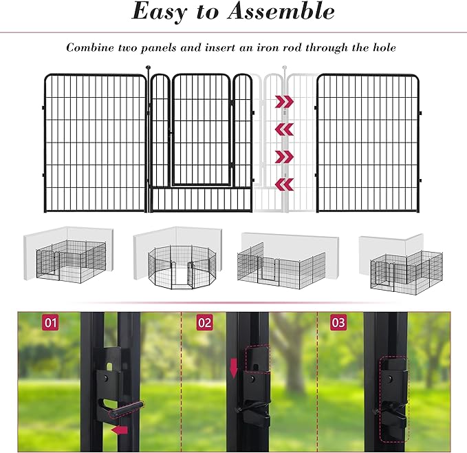Dog Playpen 40 inch 32 Panels Indoor Outdoor Dog Pen for Large/Medium/Small Dogs Heavy Duty Metal Dog Fence Outdoor for Yard, Puppy Playpen with Door Portable Pet Fence for RV Camping Yard-PawvioPets