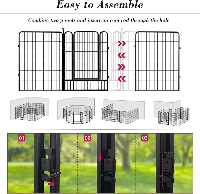 Dog Playpen 40 inch 30 Panels Indoor Outdoor Dog Pen for Large/Medium/Small Dogs Heavy Duty Metal Dog Fence Outdoor for Yard, Puppy Playpen with Door Portable Pet Fence for RV Camping Yard-PawvioPets