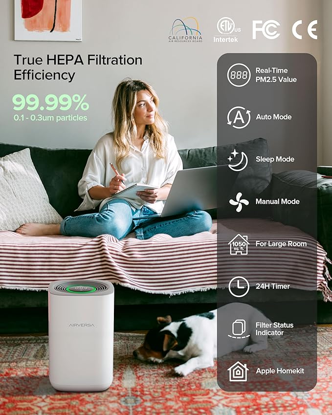 Air Purifier for Home Bedroom Large Room 1050 Sq Ft Air Filters Up to 99.99% PM2.5 Display Smart Air Cleaner Works with HomeKit for Baby Pet Desktop Office, AP2-2025-PawvioPets