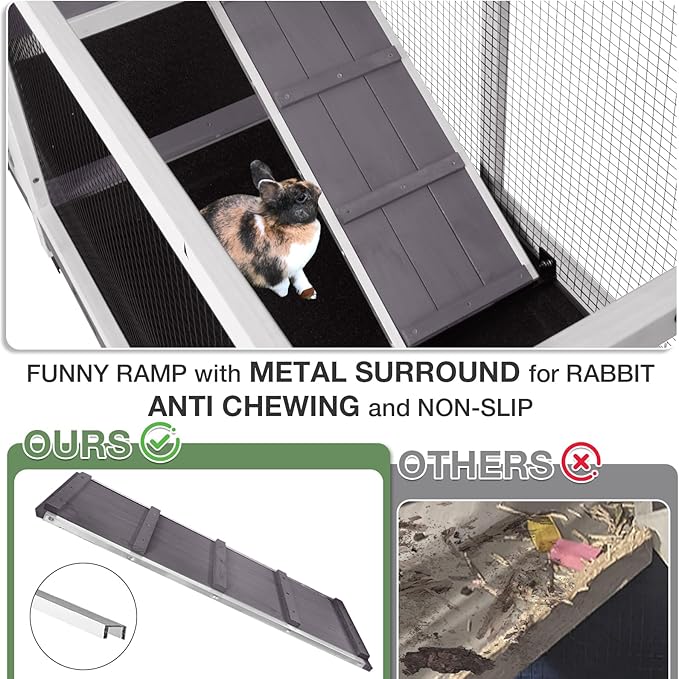 2-Story Indoor Rabbit Hutch with Chew-Proof Outdoor Rabbit Cage with 6 Locking Casters Bunny Cage 2 Pull-Out Trays Guinea Pigs Cage 62"-PawvioPets
