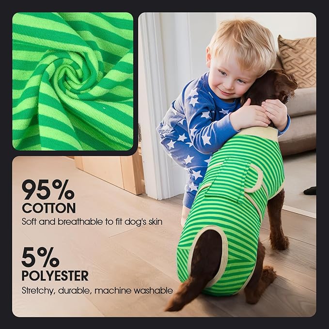 FUAMEY Dog Recovery Suit Male,Dogs Surgery Neuter Suits Puppy Spay Shirts for Female Protect Dog's Skin Anti Licking Abdominal Wounds Doggie Onesie Pet Bodysuit Alternative to Cone Green Stripes XXL-PawvioPets