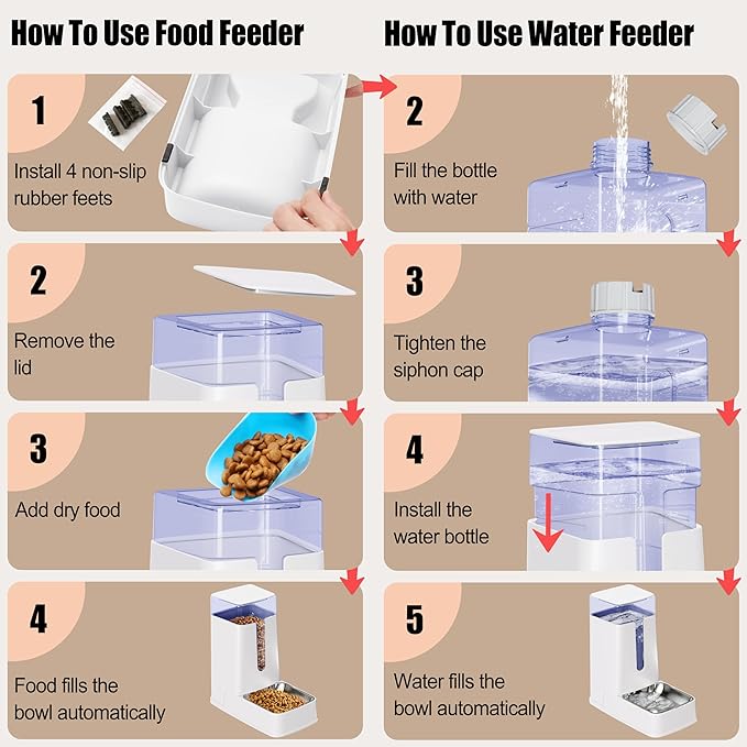 Automatic Cat Feeder and Cat Water Dispenser Set with Stainless Steel Bowls Gravity Dog Feeder for Small Medium Big Dog Pets Puppy Kitten, 3.8L x 2-PawvioPets