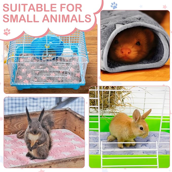 4 Pcs Waterproof Guinea Pig Blankets Washable Small Animal Fleece Bedding Absorbent Guinea Pig Cage Liners Reusable Pet Pee Pad Sleep Mat Pad Cover for Hamster Ferret (Cute Star Pattern, 24 x 16 Inch)-PawvioPets