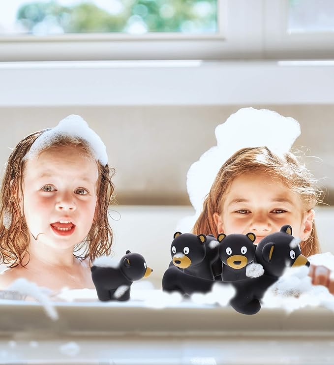 DolliBu Black Bear Animal Bath Toys - Family Animal Water Squirter for Kids, 4-Piece Kid and Baby Bathtub Toys, Fun Bath Time Children, Floating Bath Tub Decor, Rubber Animal Bath Toys, Squirt Toys-PawvioPets