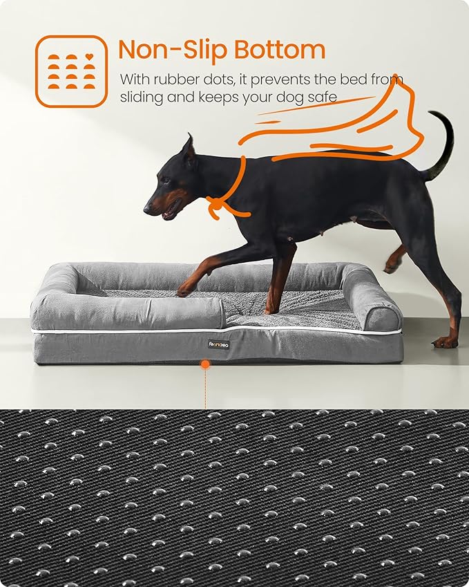 Feandrea Orthopedic Dog Bed, Large Dog Bed Waterproof, Removable Washable Cover Sofa with Non-Slip Bottom, Raised Edges, 48 x 33 x 8 Inches, Light Gray UPGW078G02V1-PawvioPets