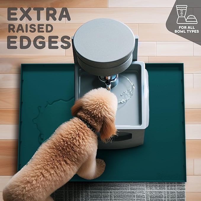 32x24x1” XL Dog Food Mat - All Purpose Under Sink Liner, Washer and Dryer Covers for The Top, Silicone Griddle Mat for Blackstone - Raised Edges Dog Mat for Food and Water Prevent Spill, Waterproof-PawvioPets