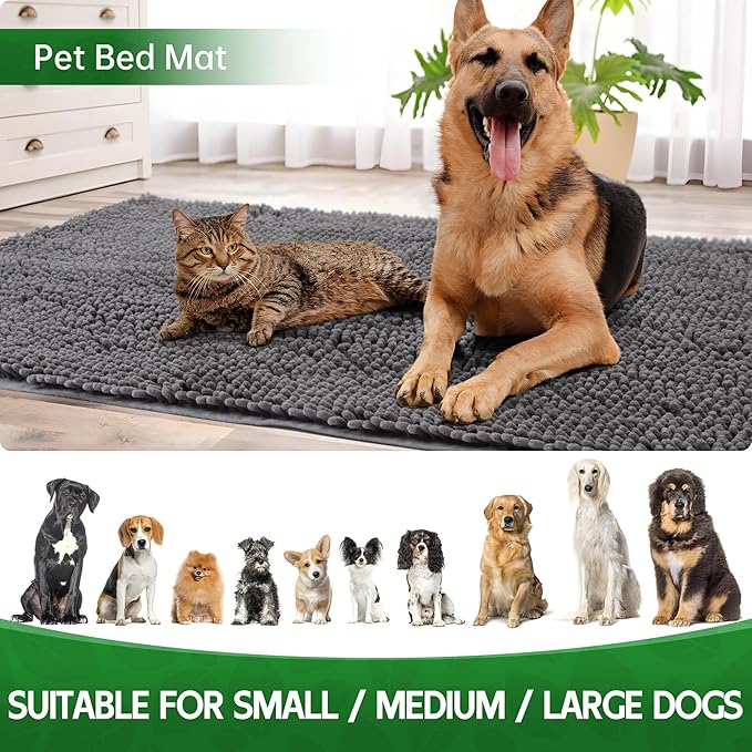 Dog Door Mat Indoor Entrance, 72" x 24" Absorbent Quick-Drying Mud Rugs, Non-Slip Door Rugs for Entryway Indoor Washable, Soft Chenille Dog Mat for Muddy Paws-PawvioPets