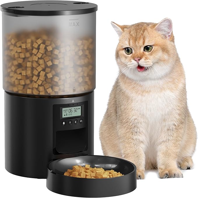 Automatic Cat Feeder Food Dispenser: 4L Timed Small Dog Dry Food Dispenser with 10s Voice - Distributeur Nourriture Chat Hund Programmable - Auto Pet Feeder with 1-6 Meals Per Day-PawvioPets