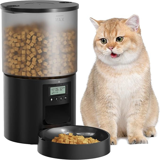 Automatic Cat Feeder Food Dispenser: 4L Timed Small Dog Dry Food Dispenser with 10s Voice - Distributeur Nourriture Chat Hund Programmable - Auto Pet Feeder with 1-6 Meals Per Day-PawvioPets