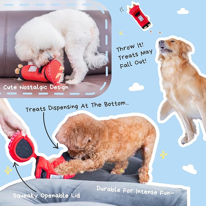 British Postbox Treat-Dispensing Soft Plush Squeaky Pet Toy - Iconic UK Enrichment Gift, Durable Cute & Fun Toy for Interactive Play, Hide Food for Nose-Work Puzzle, Small Medium Dogs-PawvioPets