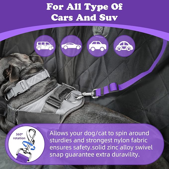 BWOGUE 2 Packs Dog Cat Safety Seat Belt Strap Car Headrest Restraint Adjustable Nylon Fabric Dog Restraints Vehicle Seatbelts Harness Purple-PawvioPets