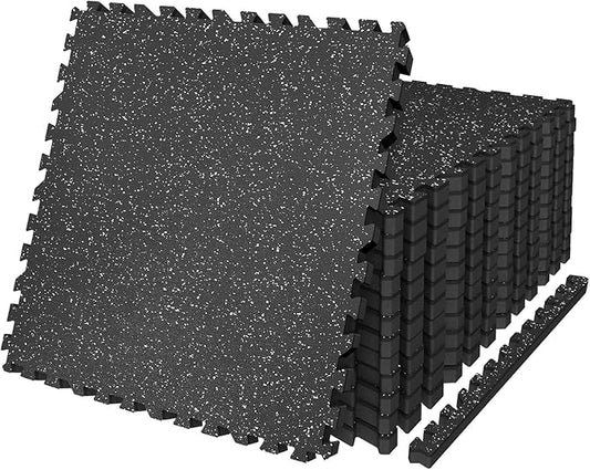 AIRHOP 0.79in Thick 24 Sq Ft Exercise Equipment Mats, 6 Tiles Upgraded Rubber Top with High Density EVA Foam, Large Interlocking Puzzle Gym Flooring for Home Gym, Heavy Weight Workout,Black & White-PawvioPets