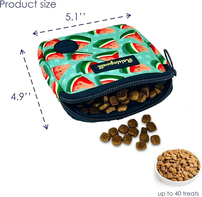 Dog Treat Pouch for Pet Walking and Training with Clicker Poop Bags Small Fanny Zipper Pack Holder for Puppy Snack Dispenser Kit for Leash and Outdoor Use (Watermelon)-PawvioPets
