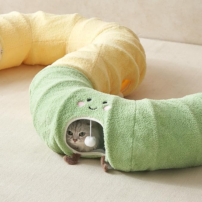 EHEYCIGA Cat Tunnel Bed for Indoor Cats, Cute Cat Donut Toy Tunnel for Small Large Cats with Washable Circle Cushion, Peekaboo Pet Cave Play Tunnel for Kitten, Puppy, Rabbit-PawvioPets