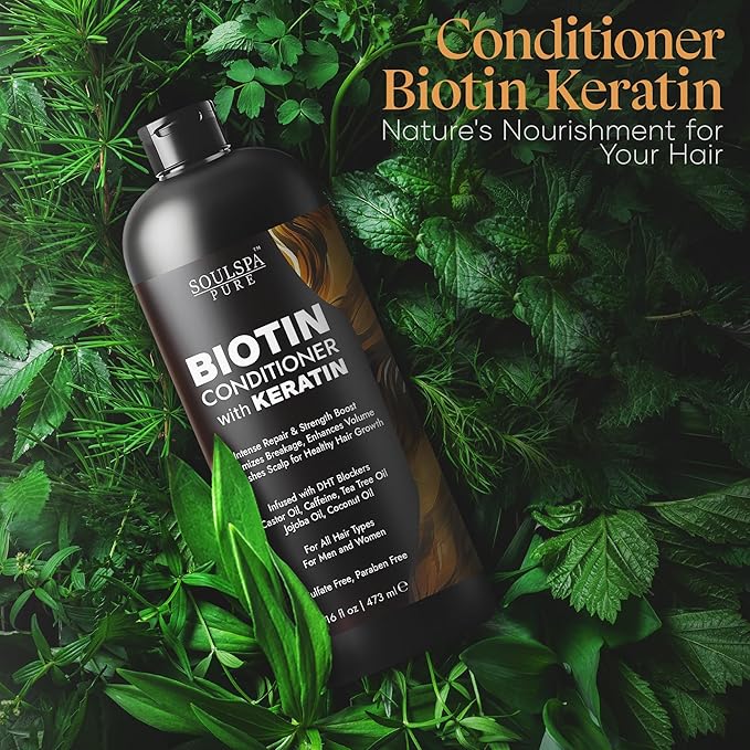 Biotin Conditioner with Keratin - Intense Repair & Strength Boost Formula - Nourishes Scalp for Healthy Hair Growth, with Tea Tree Oil & DHT Blockers, for Men & Women, 16 fl oz - SOULSPA PURE-PawvioPets