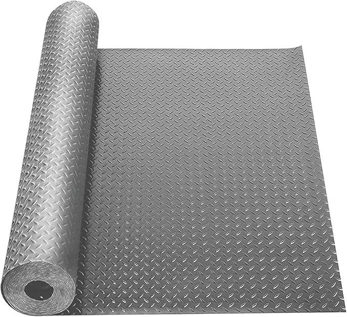 5Ft x 12Ft Rubber Flooring Mats 1.6mm Diamond Plate Flooring Roll 60sqft Rubber Trailer Garage Floor Mats Non-Slip Floor Protector Mat for Garage Warehouse Gym Basement-Gray-PawvioPets