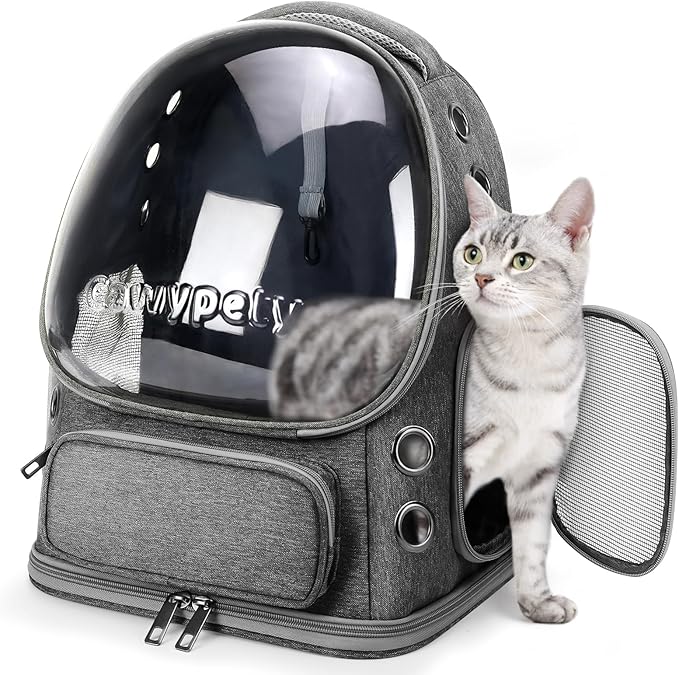 Cat Backpack Carrier, Breathable Cat Carrier Large Space Bubble Pet Backpack for Kitty Small Dog up to 12lbs, Transparent & Foldable Pet Carrier for Travel Hiking-PawvioPets