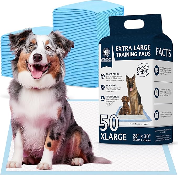 American Kennel Club Scented Puppy Training Pads with Ultra Absorbent Quick Dry Gel – 28 x 30 Pee Pads for Dogs - Fresh Scented - 50 Count, XL-PawvioPets