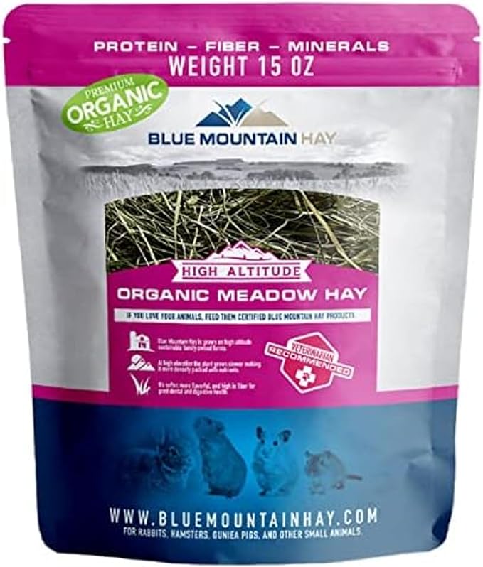 Blue Mountain Hay | Fresh Organic Meadow Hay (15 Ounce) | Mimics Natural Forage | High-Altitude Hay Pet Food for Rabbits, Guinea Pigs, Chinchillas, Hamsters, and Other Small Pets-PawvioPets