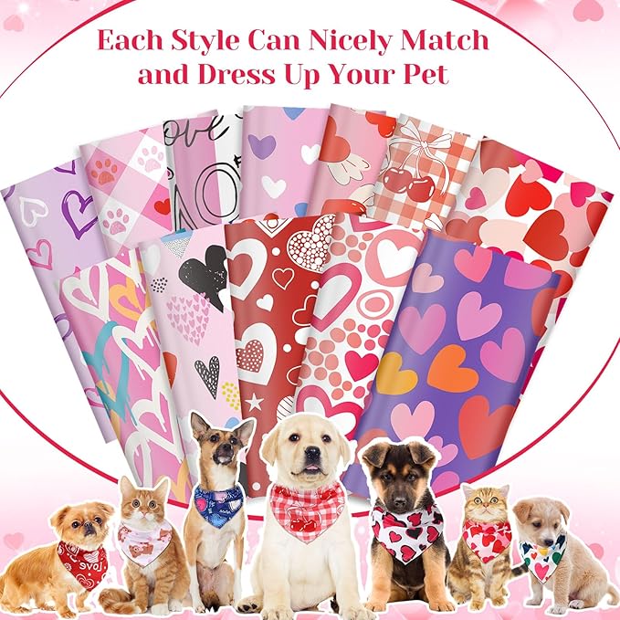 Amylove 120 Pcs Halloween Dog Bandanas Bulk Holiday Triangle Dog Pack Puppy Kerchief Bandana Adjustable Pet Scarf for Pet Cat Costume Accessories Decor(Love)-PawvioPets