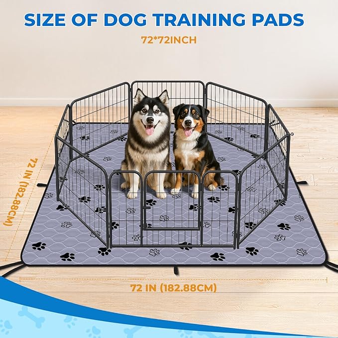 Fostanfly Washable Pee Pads for Dogs, 72"x72"-2 Pack Extra Large Reusable Potty Pads for Floor, Non-Slip Waterproof Pet Playpen Mat for Puppy/Senior Dog Whelping Incontinence-PawvioPets
