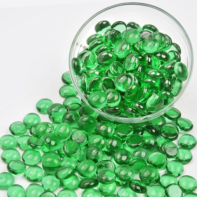 1LB Green Flat Glass Marbles for Vases, Gemstone Beads Vase Filler Decorative Glass Pebbles for Fish Tank, DIY Crafts, Aquarium Decor Rocks-PawvioPets