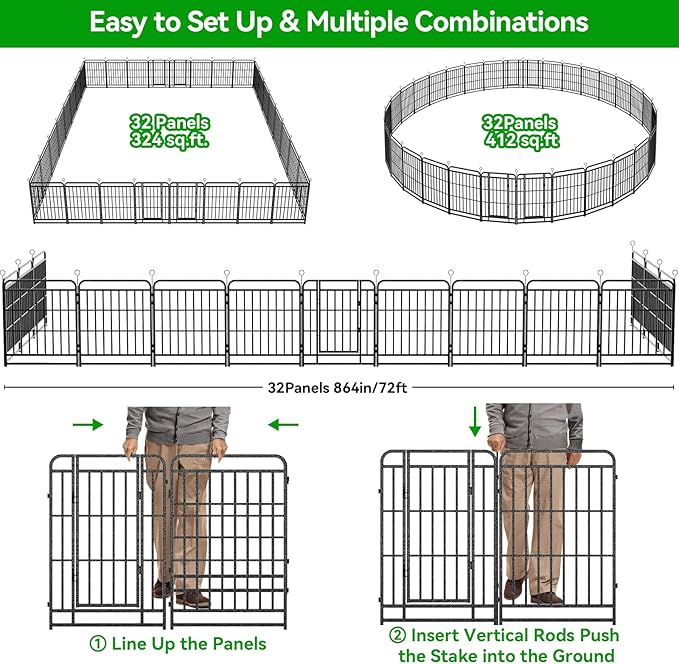 Dog Playpen Outdoor 32 Panels Heavy Duty Dog Fence 40" Height with Thick Pipe Anti-Rust with Doors Portable for RV Camping Yard, Total 71FT, 406 Sq.ft, Snowy Black-PawvioPets