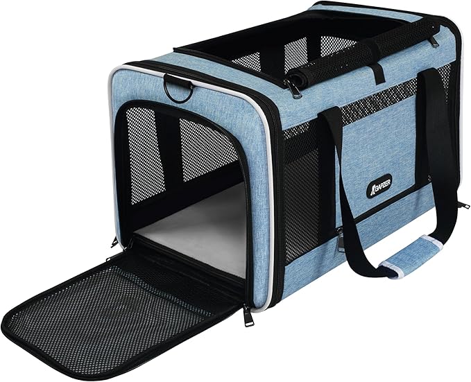 Cat Carrier 18 x 11 x 11 Top Loading Soft-Sided Pet Travel Bag Over 15lbs, Portable Small Dog Puppy Car Crate 10 lbs, Chihuahua Kennel Carry Case, Kitty Cloth Cage Medium Cat Under 25 Blue-PawvioPets