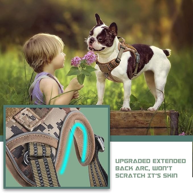 BUMBIN Tactical Dog Harness for Small Dogs No Pull, Famous TIK Tok No Pull Puppy Harness, Fit Smart Reflective Pet Walking Harness for Training, Adjustable Dog Vest Harness with Handle Desert Camo XS-PawvioPets
