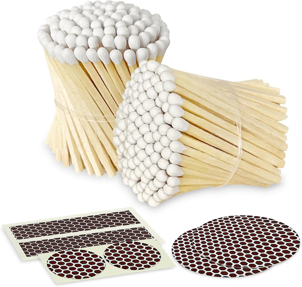 2" Classic White Tip Safety Matches | 200+ Bulk Artisan Matchsticks with Bumble Striker Stickers by Thankful Greetings, Decorative Candle Lighting Accessories, Unique for Home Decor, Gifts, & Events