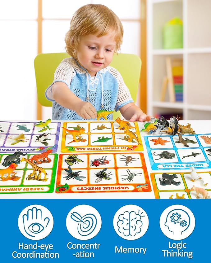 Coogam Sorting Toys for Toddles, Animals Figures Dinosaurs Birds Insects Cognition Matching Game Playset, Fine Motor Learning Activities Educational Toy Gift for 3 4 5 Year Old Kid-PawvioPets