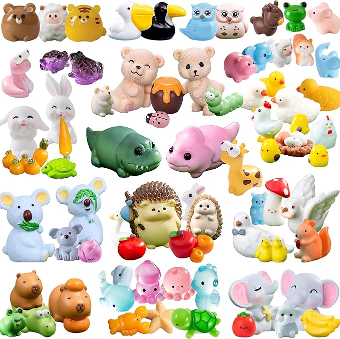 100pcs Various Mini Resin Animals Figurines Miniature Figures Ornament Fairy Garden Accessories Micro Landscape Dollhouse Aquarium Bonsai Tiny Crafts Decor-PawvioPets