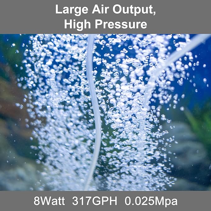 AquaMiracle 6/8/16W Quiet Fish Tank Air Pump 200/317/475GPH High Pressure Aquarium Air Pump Commercial Air Pump Pond Aerator Bubbler Hydroponics Air Pump-PawvioPets