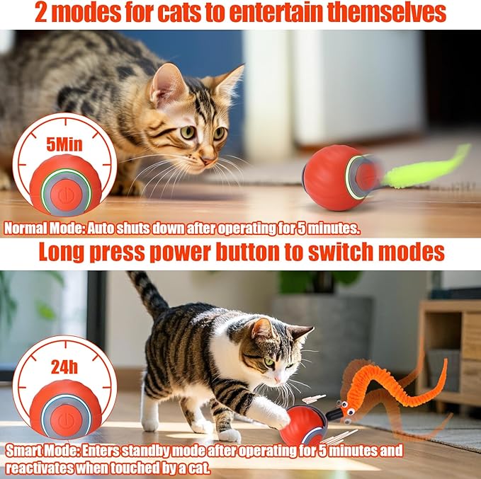 AIERSA Interactive Automatic Cat Toys for Indoor Adult Cats,Self Play Speed Tail Toy with 3 Tails and 4 Springs (Orange)-PawvioPets