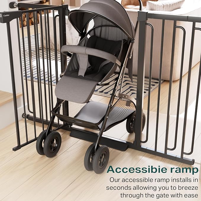 Cumbor 36" Extra Tall Baby Gate for Stairs, 29.7-57" Extra Wide Dog Gate for Doorways Hallways, Pressure Mounted Child Gate for Wide Opening, Auto Close Personal Safety for Babies and Pets, Black-PawvioPets