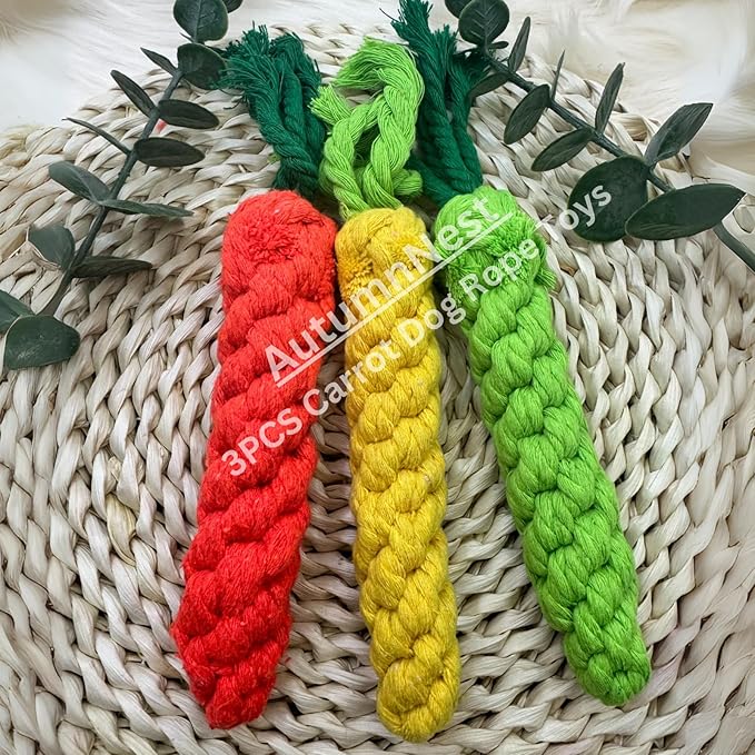 3PCS Mixed Color Woven Pet Rope Toys (Yellow, Green, Orange), Chew Toys for Dogs & Cats, Safe & Durable Braided Rope Toys for Pets-PawvioPets