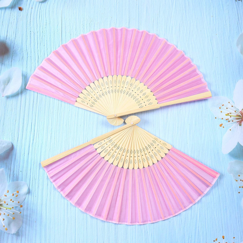 Aneco 18 Pieces Pink Handheld Cloth and Bamboo Folding Fans for Wedding Decoration, Church Gifts, Party Favors, DIY Decoration