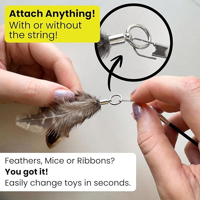 Forever Stick - The Unbreakable Cat Toy Wand, Extra Long Durable Interactive Cat Toy for Indoor Cats, Feather Kitten Toys for Bored Indoor Adult Cats, Bird Teaser Cat Accessories Enrichment-PawvioPets