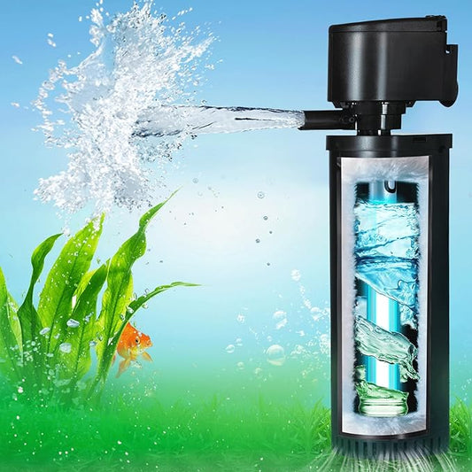 400GPH Fish Tank Filter, UV Aquarium Filter for 55-150 Gallon Turtle Tank Filter Powerful Internal Pump for Cold Plunge Saltwater Cloudywater Clear and Algae Green Killing Machine-PawvioPets