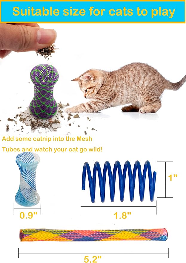 Fashion's Talk Cat Toys 50 Pcs for Indoor Cats,Interactive Door Hanging Mice Feather Toy Cat Spring Toy Cat Wand Catnip Crinkle Balls Silvervine Sticks Balls Kitten Toys Bulk-PawvioPets