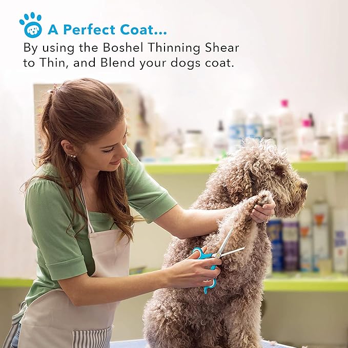 BOSHEL 3 Pc Dog Grooming Scissors Kit - 7" Scissor For Body Hair Trimming, 6" Small Micro-serrated Scissor For Face, Ear, & Paws, Thinning Shears For Dogs - Professional Dog Grooming Kit For Cat & Pet-PawvioPets